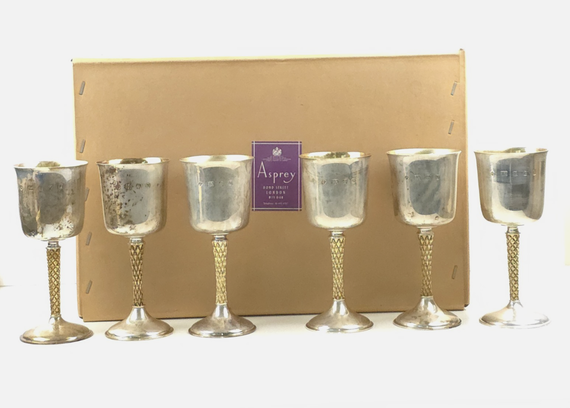 Asprey sterling silver goblets in presentation box